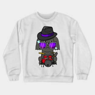 Cute black sheepdog jamming on the drums Crewneck Sweatshirt